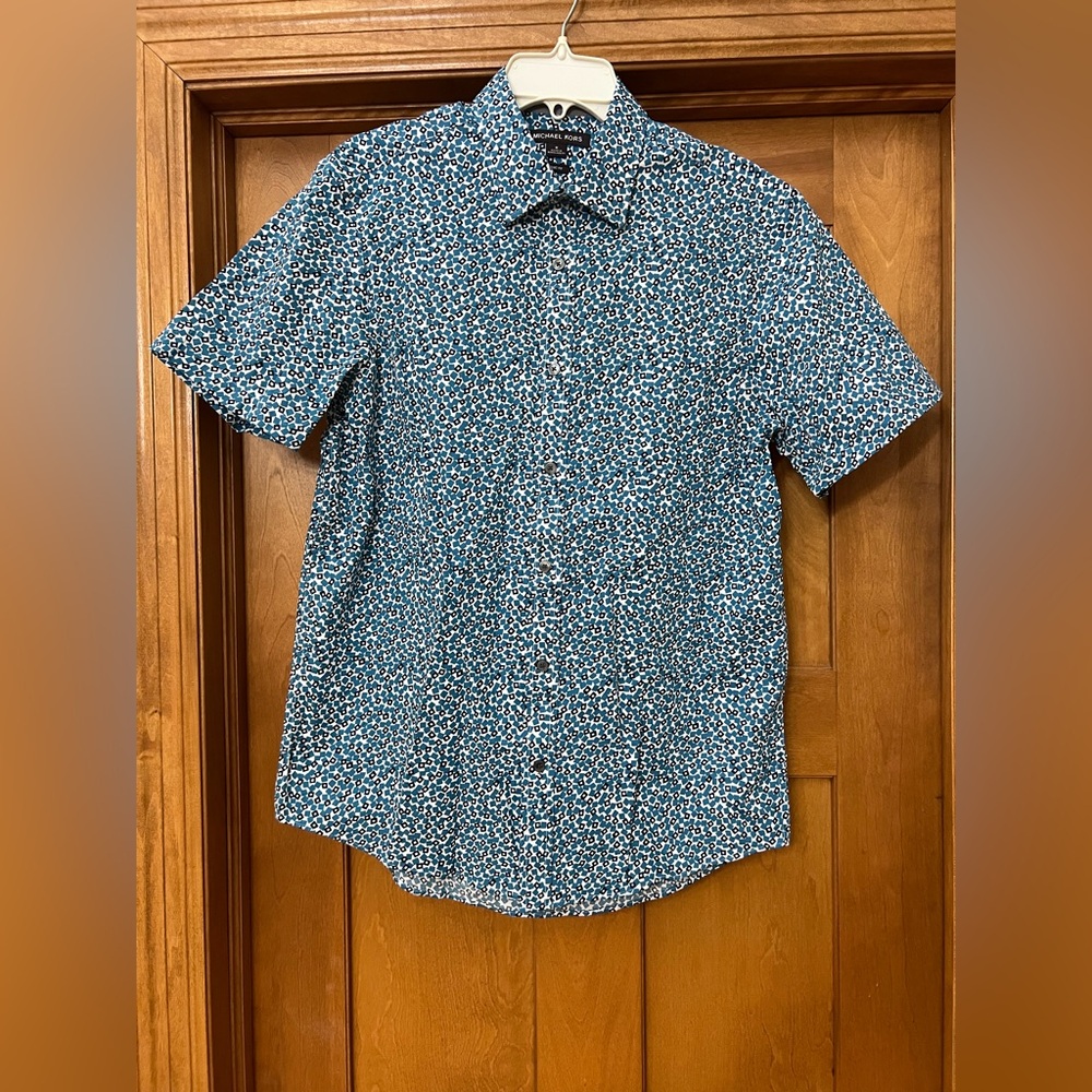Michael Kors Geometric Print Short Sleeve Button Down Casual Dress Shirt Medium